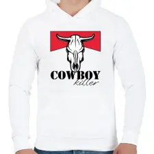 PRINTFASHION Cowboy killer - Férfi kapucnis pulóver - Fehér férfi pulóver, kardigán