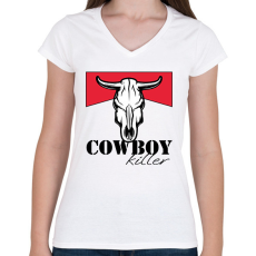 PRINTFASHION Cowboy killer - Női V-nyakú póló - Fehér
