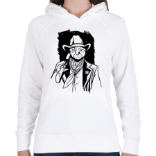 PRINTFASHION Cowboy macska - Női kapucnis pulóver - Fehér női pulóver, kardigán