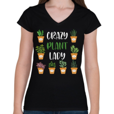 PRINTFASHION Crazy plant lady - Fehér - Női V-nyakú póló - Fekete női póló