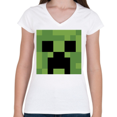 PRINTFASHION Creeper Minecraft - Női V-nyakú póló - Fehér