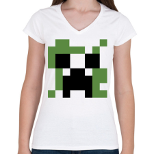 PRINTFASHION Creeper Minecraft - Női V-nyakú póló - Fehér női póló