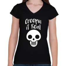 PRINTFASHION Creepin It Real Skull - Női V-nyakú póló - Fekete női póló