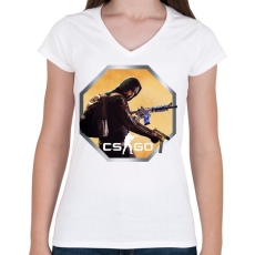 PRINTFASHION CS:GO - Ikon Logó - Női V-nyakú póló - Fehér
