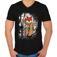 PRINTFASHION Csábító róka - Férfi V-nyakú póló - Fekete férfi póló