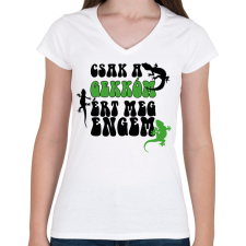 PRINTFASHION Csak a gekkóm - Női V-nyakú póló - Fehér női póló
