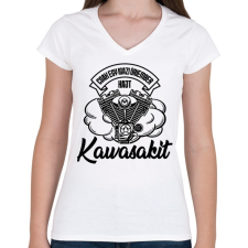 PRINTFASHION Csak egy igazi úriember hajt Kawasakit - Női V-nyakú póló - Fehér női póló