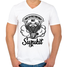 PRINTFASHION Csak egy igazi úriember hajt Suzukit - Férfi V-nyakú póló - Fehér