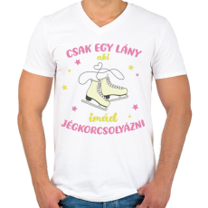 PRINTFASHION Csak egy lány aki imád jégkorcsolyázni - Férfi V-nyakú póló - Fehér