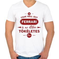 PRINTFASHION Csak kell egy Ferrari - Férfi V-nyakú póló - Fehér férfi póló