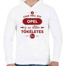 PRINTFASHION Csak kell egy Opel - Férfi kapucnis pulóver - Fehér