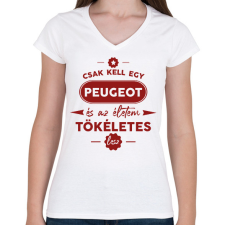 PRINTFASHION Csak kell egy Peugeot - Női V-nyakú póló - Fehér női póló
