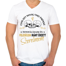 PRINTFASHION Csak két dolog tart örökké - Feleségem - Férfi V-nyakú póló - Fehér