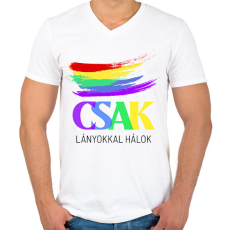 PRINTFASHION CSAK LÁNYOKKAL HÁLOK  - Férfi V-nyakú póló - Fehér