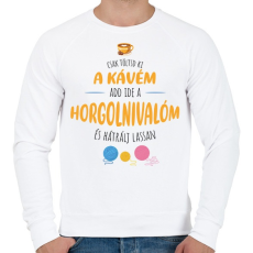 PRINTFASHION Csak töltsd ki a kávém - Horgolós - Férfi pulóver - Fehér