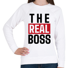 PRINTFASHION Családi - The real boss (feleség) - Női pulóver - Fehér női pulóver, kardigán