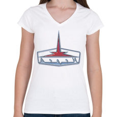 PRINTFASHION csepel logo - Női V-nyakú póló - Fehér