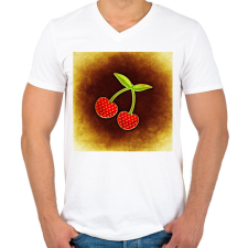 PRINTFASHION Cseresznye - Férfi V-nyakú póló - Fehér férfi póló