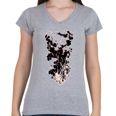 PRINTFASHION cseresznyevirágzás - Női V-nyakú póló - Sport szürke
