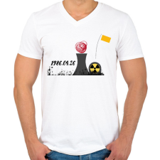PRINTFASHION CSERNOBIL - Férfi V-nyakú póló - Fehér férfi póló