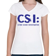 PRINTFASHION csi-1-1-blue - Női V-nyakú póló - Fehér