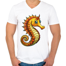 PRINTFASHION Csikóhal - Férfi V-nyakú póló - Fehér férfi póló