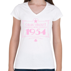 PRINTFASHION csillag-1954-pink - Női V-nyakú póló - Fehér