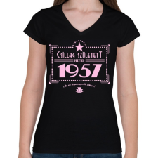 PRINTFASHION csillag-1957-pink - Női V-nyakú póló - Fekete női póló