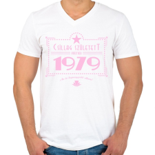 PRINTFASHION csillag-1979-pink - Férfi V-nyakú póló - Fehér férfi póló