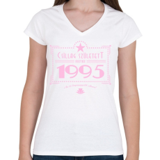 PRINTFASHION csillag-1995-pink - Női V-nyakú póló - Fehér