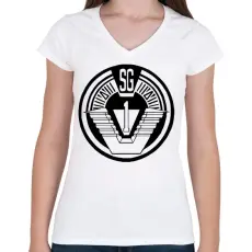 PRINTFASHION Csillagkapu csk1 logo - Női V-nyakú póló - Fehér