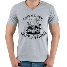 PRINTFASHION Csináld azt, amitől jót érzel! - Férfi V-nyakú póló - Sport szürke férfi póló