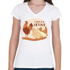PRINTFASHION Csirkék - Női V-nyakú póló - Fehér