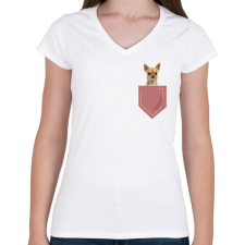 PRINTFASHION Csivava zsebben - Női V-nyakú póló - Fehér női póló
