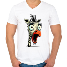 PRINTFASHION Csodálkozó zebra - Férfi V-nyakú póló - Fehér
