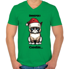PRINTFASHION Csodás grumpy cat - Férfi V-nyakú póló - Zöld