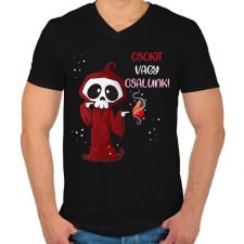 PRINTFASHION Csokit vagy csalunk halloween csontváz - Férfi V-nyakú póló - Fekete férfi póló