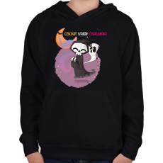 PRINTFASHION Csokit vagy csalunk halloween csontváz - Gyerek kapucnis pulóver - Fekete