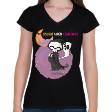 PRINTFASHION Csokit vagy csalunk halloween csontváz - Női V-nyakú póló - Fekete női póló