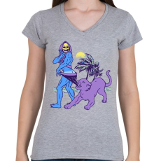 PRINTFASHION Csontváz a tengerparton - Női V-nyakú póló - Sport szürke