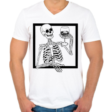 PRINTFASHION Csontváz borral - Férfi V-nyakú póló - Fehér férfi póló