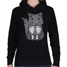 PRINTFASHION csontváz cica - Női kapucnis pulóver - Fekete