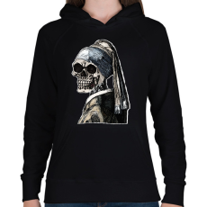 PRINTFASHION (Csontváz) Leány gyöngy fülbevalóval  - Női kapucnis pulóver - Fekete