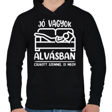 PRINTFASHION Csukott szemmel is megy - Férfi kapucnis pulóver - Fekete
