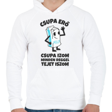 PRINTFASHION CSUPA ERŐ CSUPA IZOM - Férfi kapucnis pulóver - Fehér férfi pulóver, kardigán