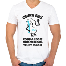 PRINTFASHION CSUPA ERŐ CSUPA IZOM - Férfi V-nyakú póló - Fehér férfi póló