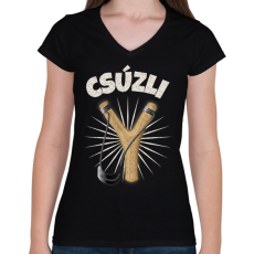 PRINTFASHION CSÚZLI - Női V-nyakú póló - Fekete