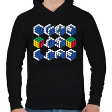 PRINTFASHION Cube id life - Férfi kapucnis pulóver - Fekete férfi pulóver, kardigán
