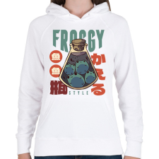 PRINTFASHION Cuki békák - Női kapucnis pulóver - Fehér női pulóver, kardigán
