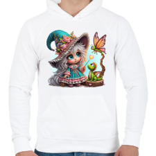 PRINTFASHION Cuki boszorkány sárkánnyal - Férfi kapucnis pulóver - Fehér férfi pulóver, kardigán